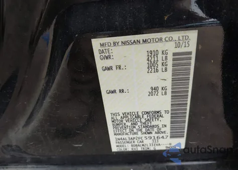2015 Nissan Altima 2.5 Sv from USA, damaged, VIN 1N4AL3AP2FC591647
